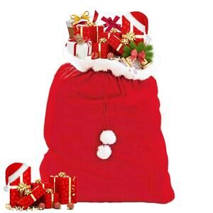 Santa's Sack for Presents Red with White Pom Poms